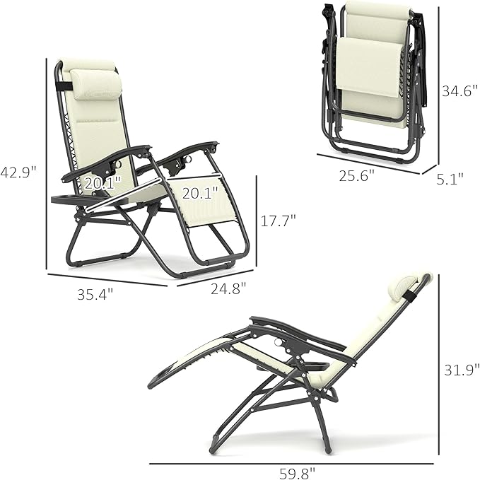 Outsunny Zero Gravity Chairs Set of 2, Reclining Folding Zero Gravity Lounge - Image 3