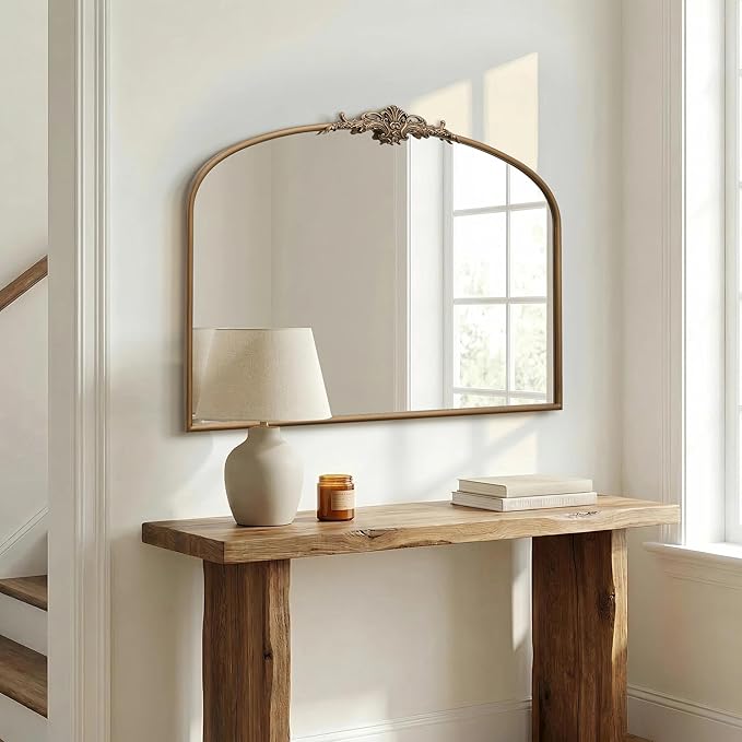 Besdomus Vintage Arched Gold Mirror: 40"x29" French Large Matt Gold Antique - Image 3