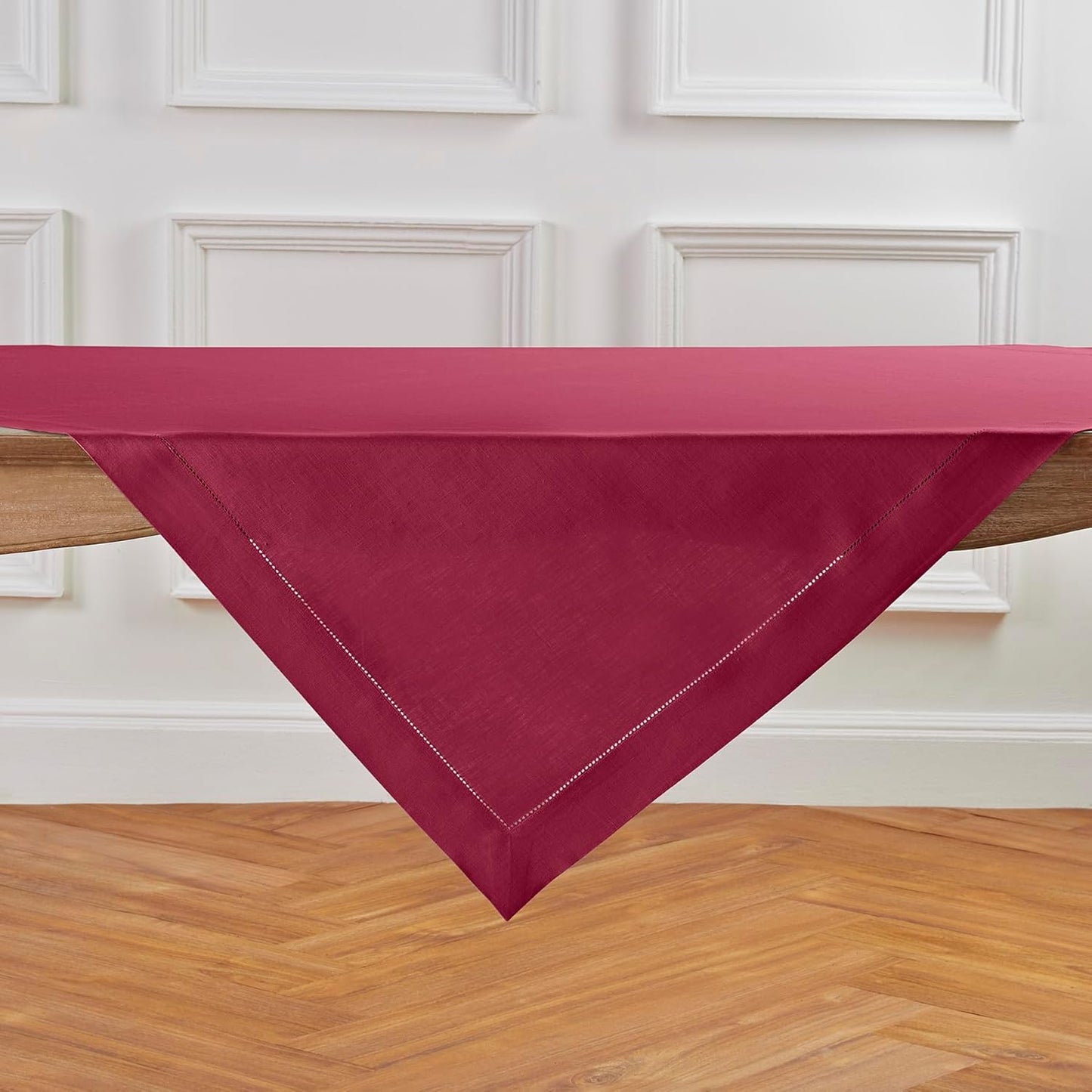 Solino Home Linen Tablecloth 52 x 52 Inch - 100% Pure Linen Beet Square Tablecloth - Classic Hemstitch, Machine Washable Table Throw for Fall, Autumn, Thanksgiving, Holiday