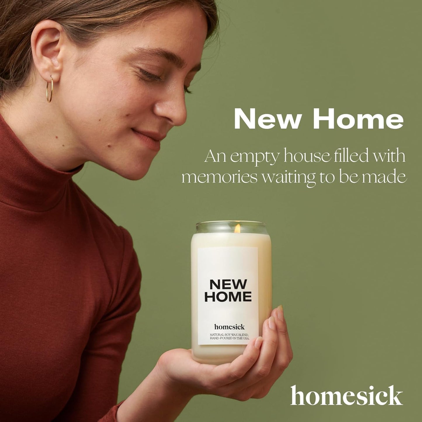 Homesick Scented Candles for Home (New Home) - 13.75 oz Long-Lasting Soy Wax Blend Jar Candle for Housewarming, 60-80 Hours Burn Time - Notes of Jasmine, Cedarwood, Lime, Sandalwood, Oakmoss & Musk