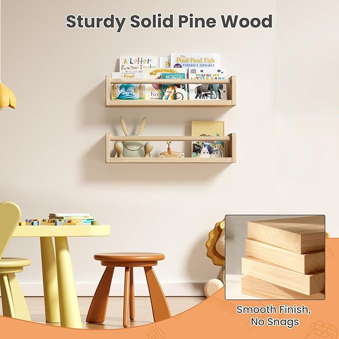 upsimples 2 Pack Nursery Book Shelves, 15.7 Inch Floating Bookshelves - Image 5