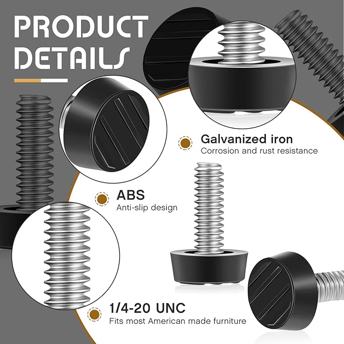 Hotop 1/4-20 UNC Thread Adjustable Table Levelers Screw Foot Levelers - Image 3