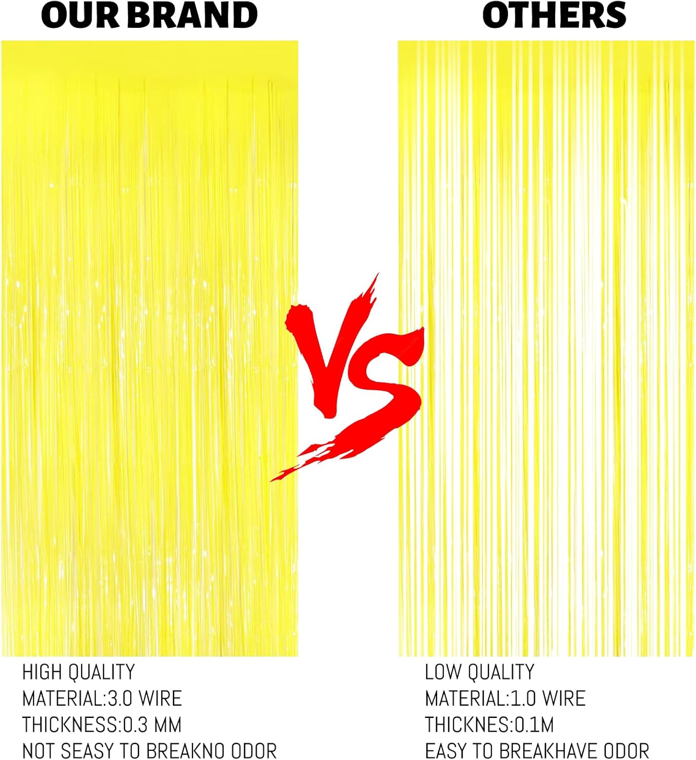 Keyali 2 Pack 3.3 * 8.3 ft Foil Curtain Metallic Tinsel Fringe Curtains Photo Booth Props Backdrop for Birthday Wedding Engagement Baby Shower Christmas Holiday Celebration Party，Macaron Yellow