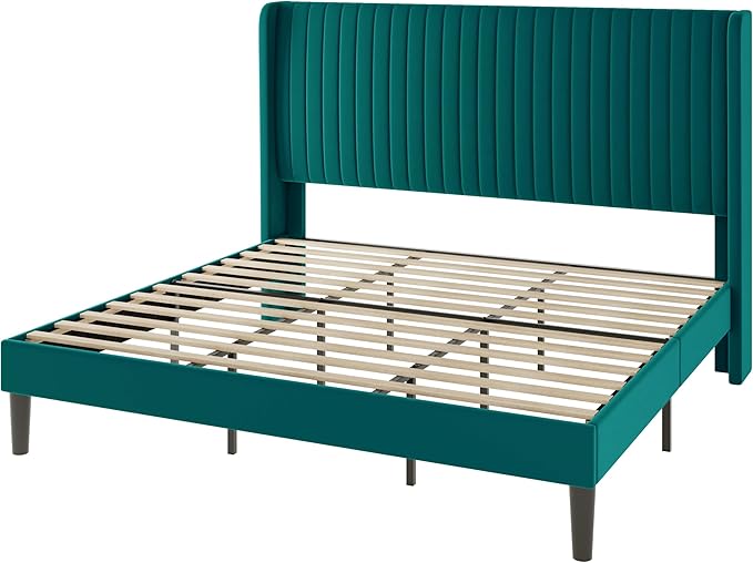 Allewie King Size Bed Frame/Velvet Upholstered Platform Bed/Vertical Channel - Image 8