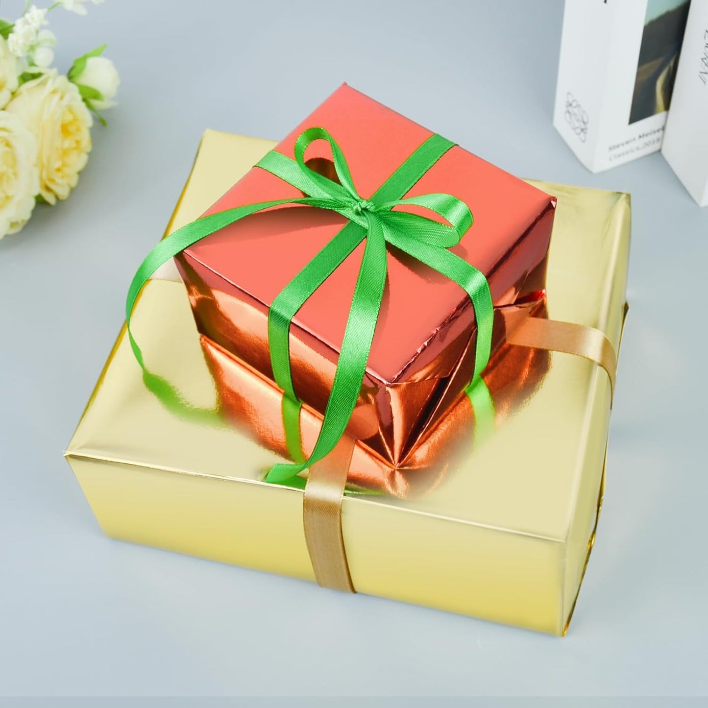 KMER LIFE Metallic Wrapping Roll (Gold) - 17 x 394 Inch, Premium Gift Wrapping for Birthday, Wedding, Christmas, Parties