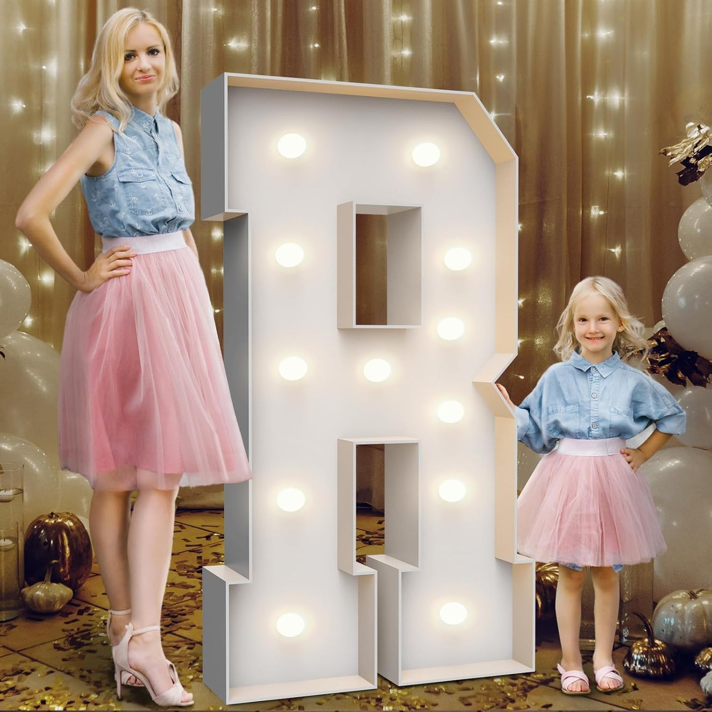 4FT Marquee Light Up Letters R,Party Decoration Large Marquee Light Up Letters with Weighted Water Bag,Pre-cut Foam Board Set Can Be Used for Birthdays,Weddings,Baby Anniversaries