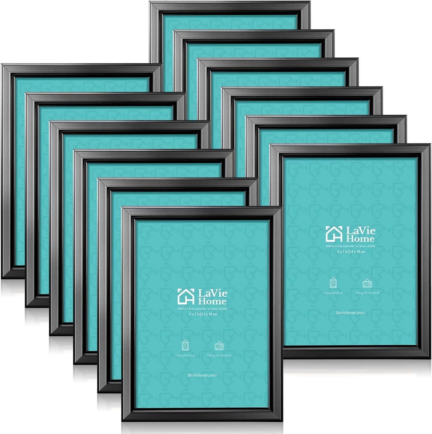 LaVie Home 5x7 Picture Frames (12 Pack, Black) Simple Designed Photo Frame with High Definition Glass for Wall Mount & Table Top Display, Set of 12 Classic Collection