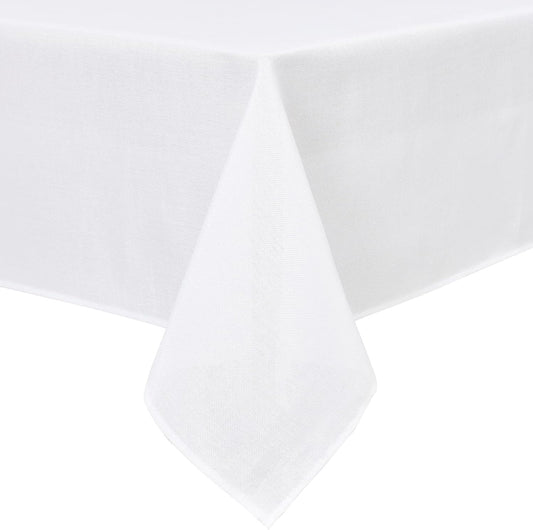 Hiasan Faux Linen Rectangle Tablecloth - Wrinkle and Stain Resistant Washable Table Cloth for Kitchen Dining Room Holiday Table Cover for Party Dinner, White, 60 x 84 Inch