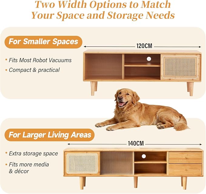Tiita Rattan TV Stand for 55 60 Inch TV, Bamboo TV Cabinet - Image 7