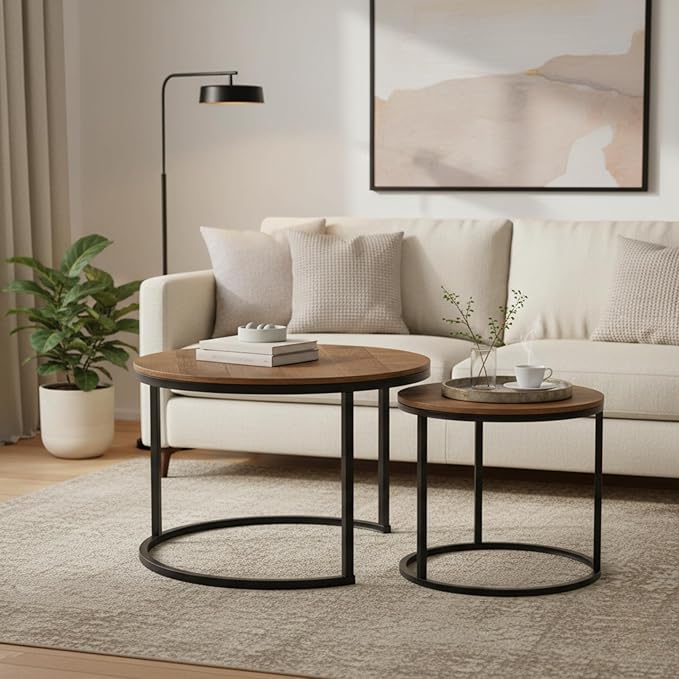Homy Casa 23.6inch Round Coffee Table Set of 2, Modern Nesting Coffee Tables - Image 3