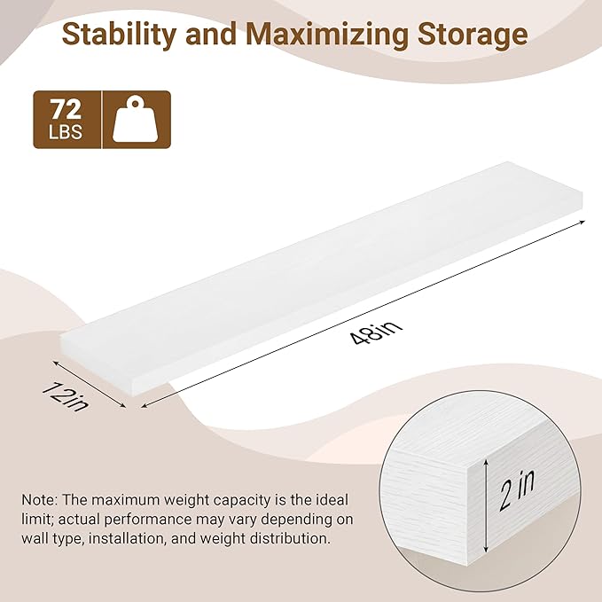 48 Inch Floating Shelves, 12 Inch Deep Floating Shelves - Image 4
