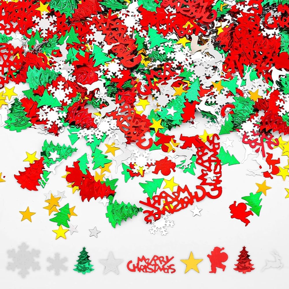 4800pcs Christmas Confetti,Xmas Table Confetti Snowflake Santa Claus Metallic Foil Sequins Glitter Table Scatters for Party Decoration