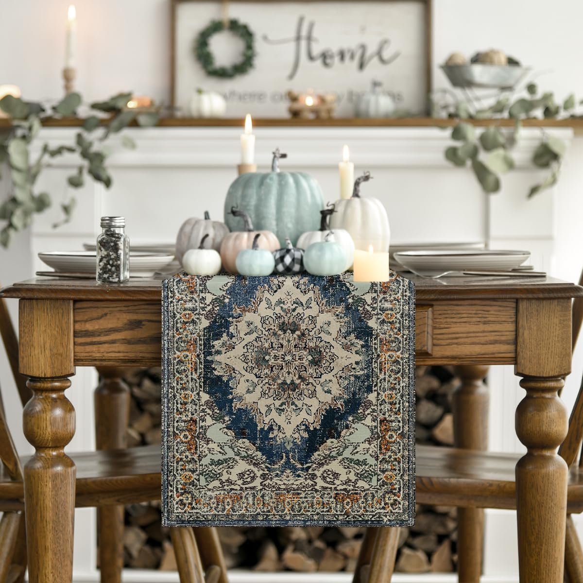 Artoid Mode Boho Bohemia Style Black Table Runner, Country Rustic Farmhouse Magical Fall Kitchen Dining Table Decoration for Home Party Decor 13x72 Inch