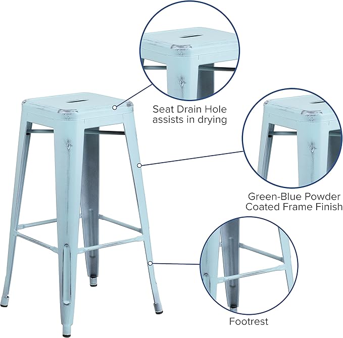 Flash Furniture Kai Commercial Grade 4 Pack 30" High Backless Distressed - Image 6