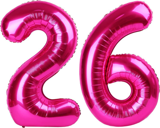 40 Inch Big Hot Pink Number 26 Balloon Birthday Decoration, Number 26 Helium Balloon 26 Celebration, Boy Girl Baby Anniversary Party Graduations Supplies Decorations