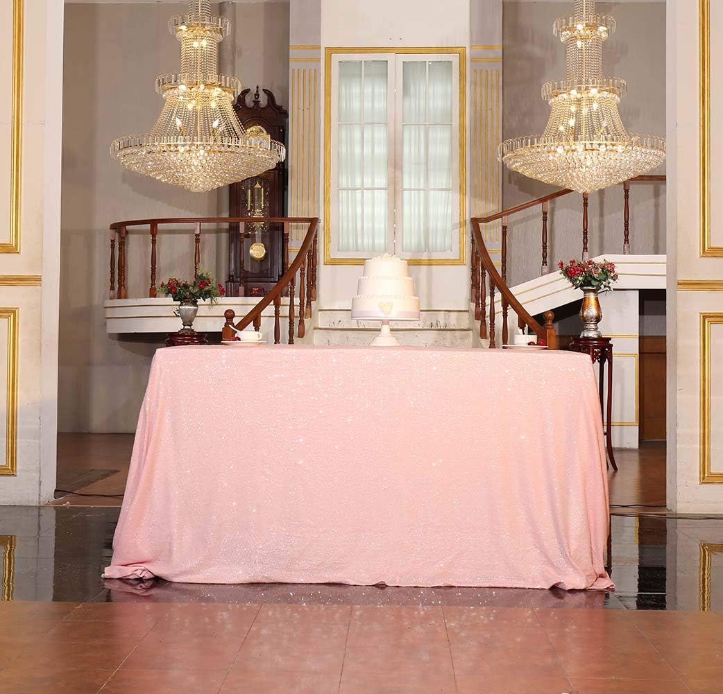 SquarePie Sequin Tablecloth 50 x 72 Inch Pink Sparkly Table Linen for Wedding Party