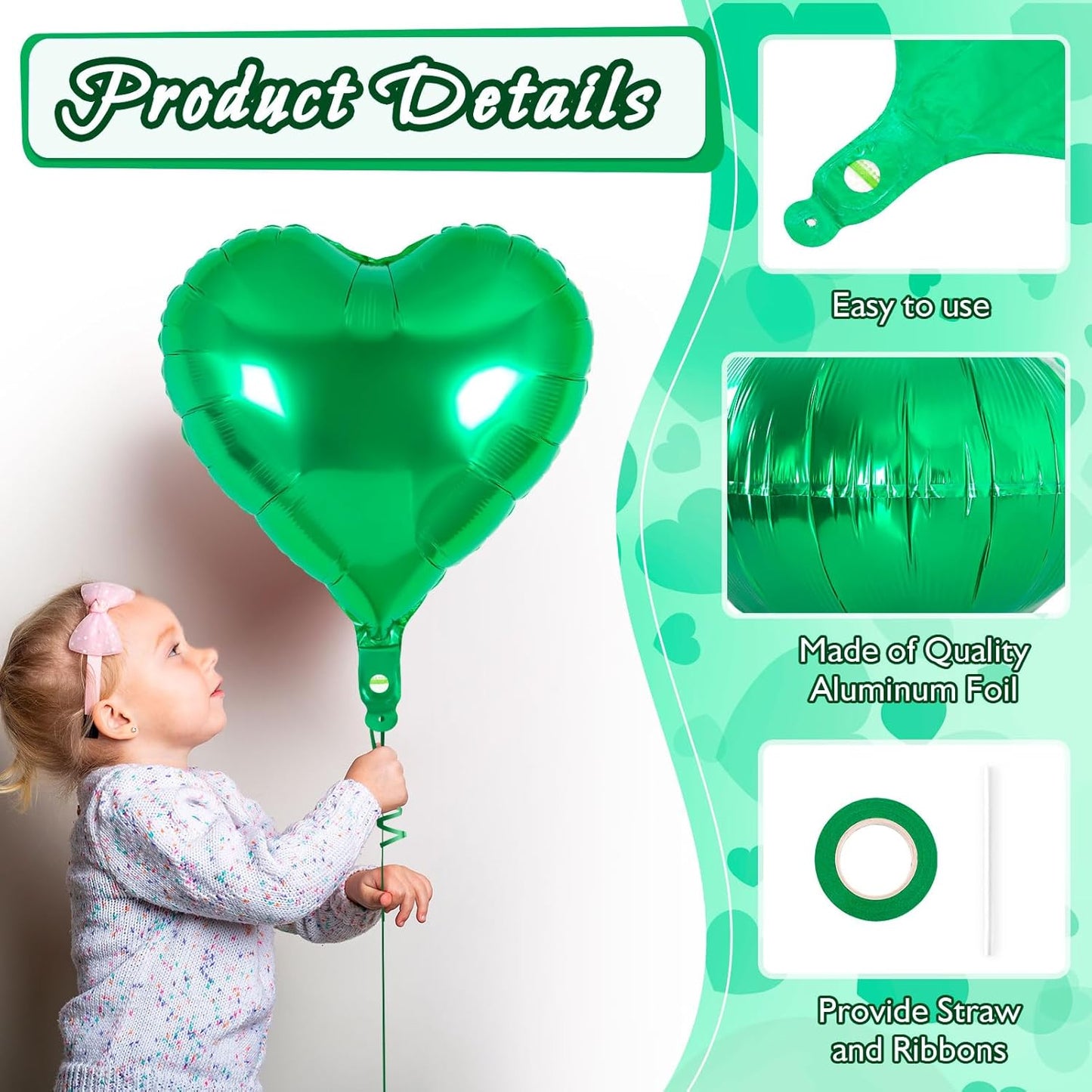 24 Pcs Green Heart Balloons,18 inch Heart Shape Foil Balloons Love Balloons Valentine Balloons for Birthday Party Wedding Engagement Party Baby Shower Valentine Day Decorations (Green)