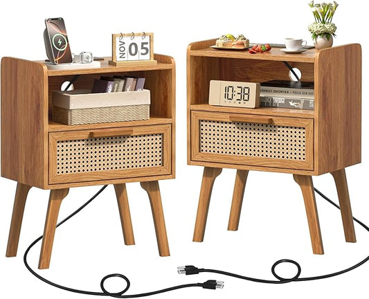 Lerliuo Rattan Nightstands Set of 2 by Lerliuo