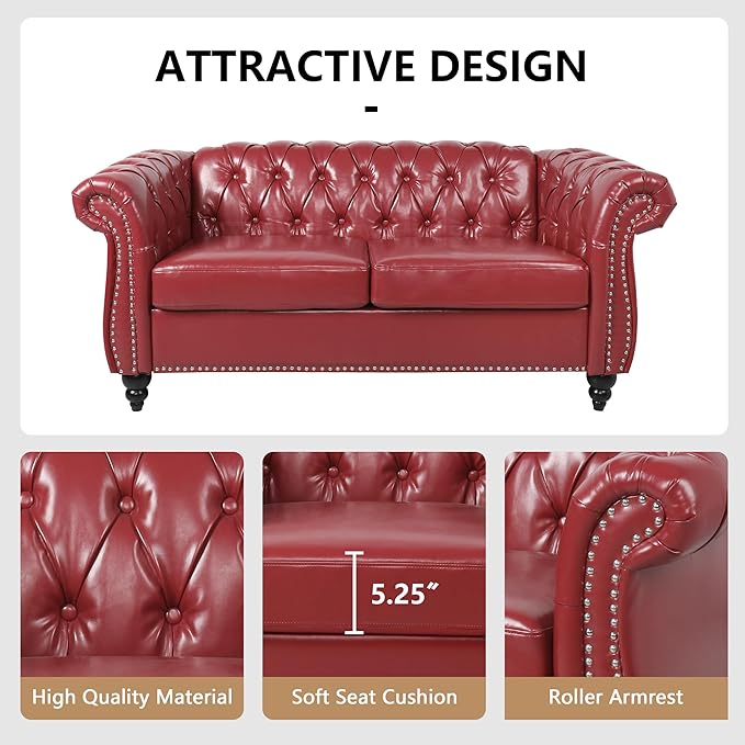 AVZEAR Chesterfield Loveseat Sofa, Upholstered Sofa Modern 2 Seater Couch Sofa - Image 8