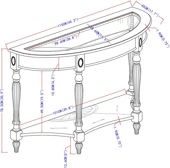 PADMA HOUSE Traditional Solid Wood Semi-Circle Sofa Table - Image 2