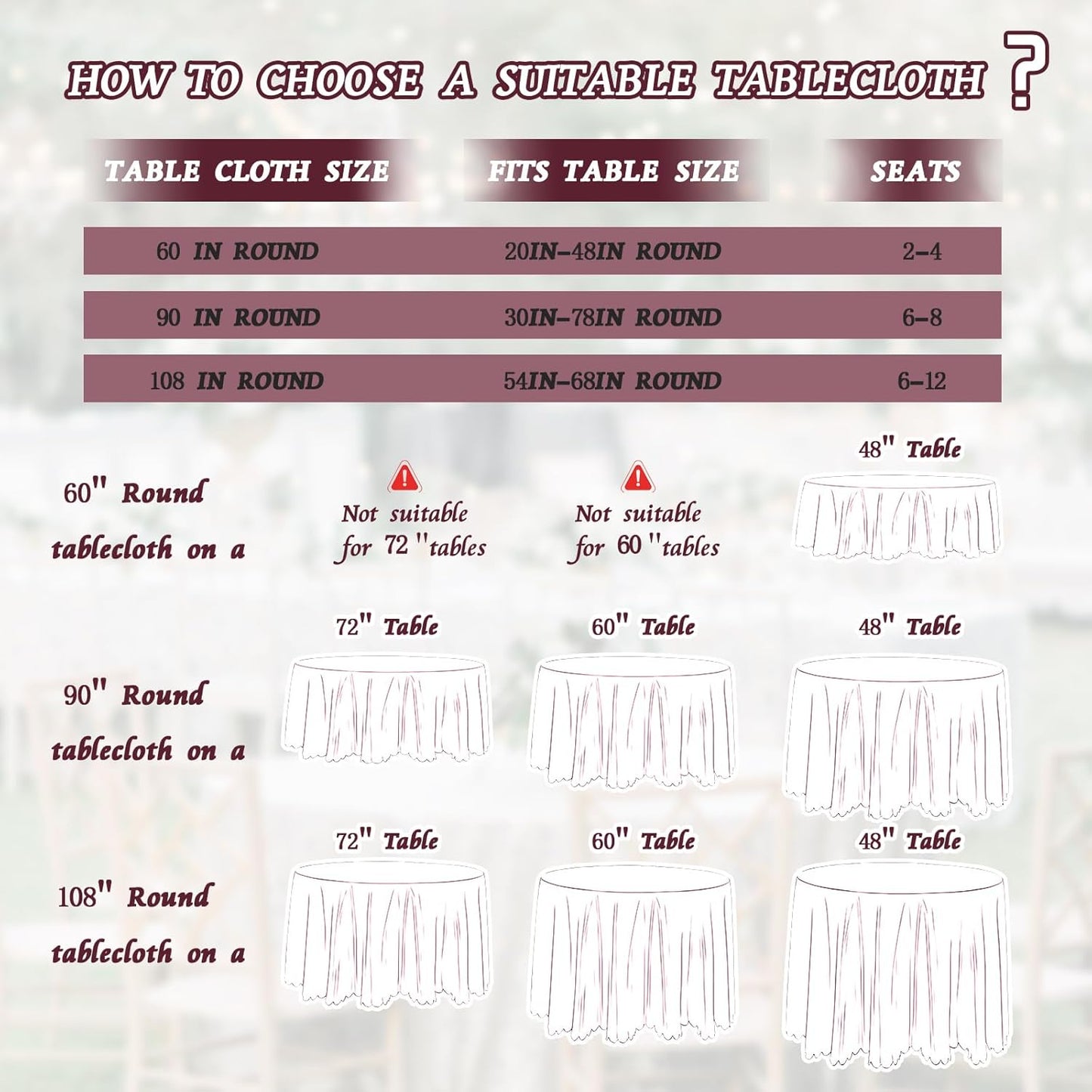 KKJIAF 1 Pack 60 Inch / 5ft Round Table Cloth, Burgundy Overlay Round Satin Table Cover, Silky Satin Dining Tablecloths for Wedding Buffet Parties Banquet Decoration