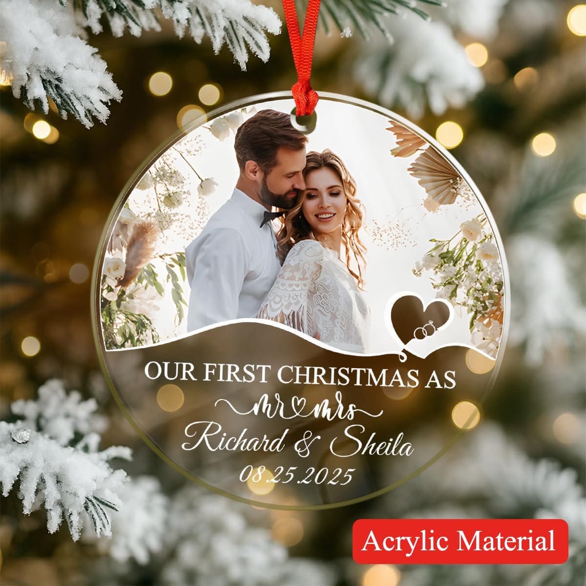 Personalized Christmas Ornaments with Names, Couple Glass Ornament, Custom Wedding Gifts for Couples 2025, Wedding Gift Ideas for Newly Wed Couple, Bride, Bridal Shower, Future Mr & Mrs (C1)