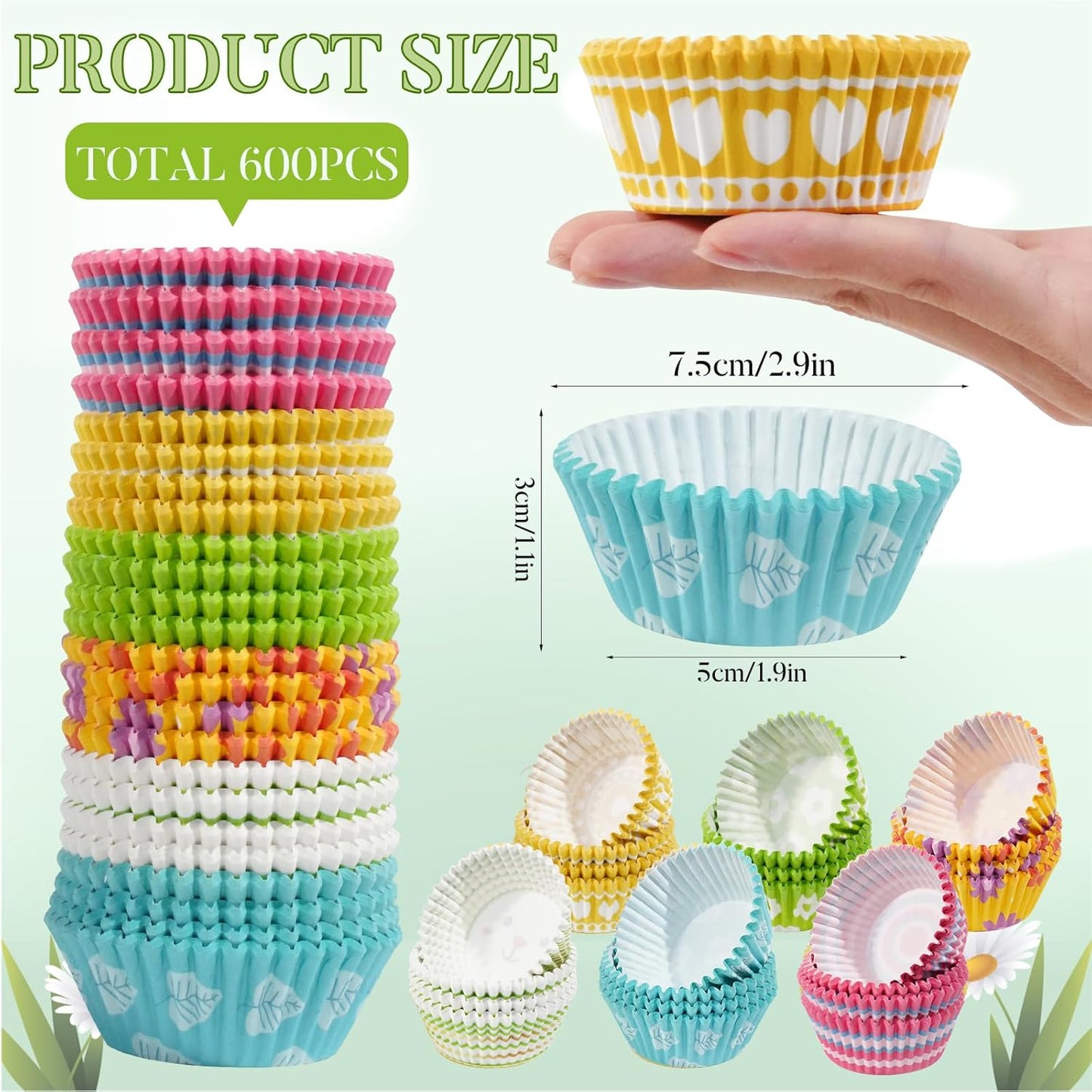 600 Count Easter Cupcake Liners for Baking Mini Baking Cups Easter Holiday Cupcake Wrappers for Birthday Party Decorations Candy Make Baking Supplies