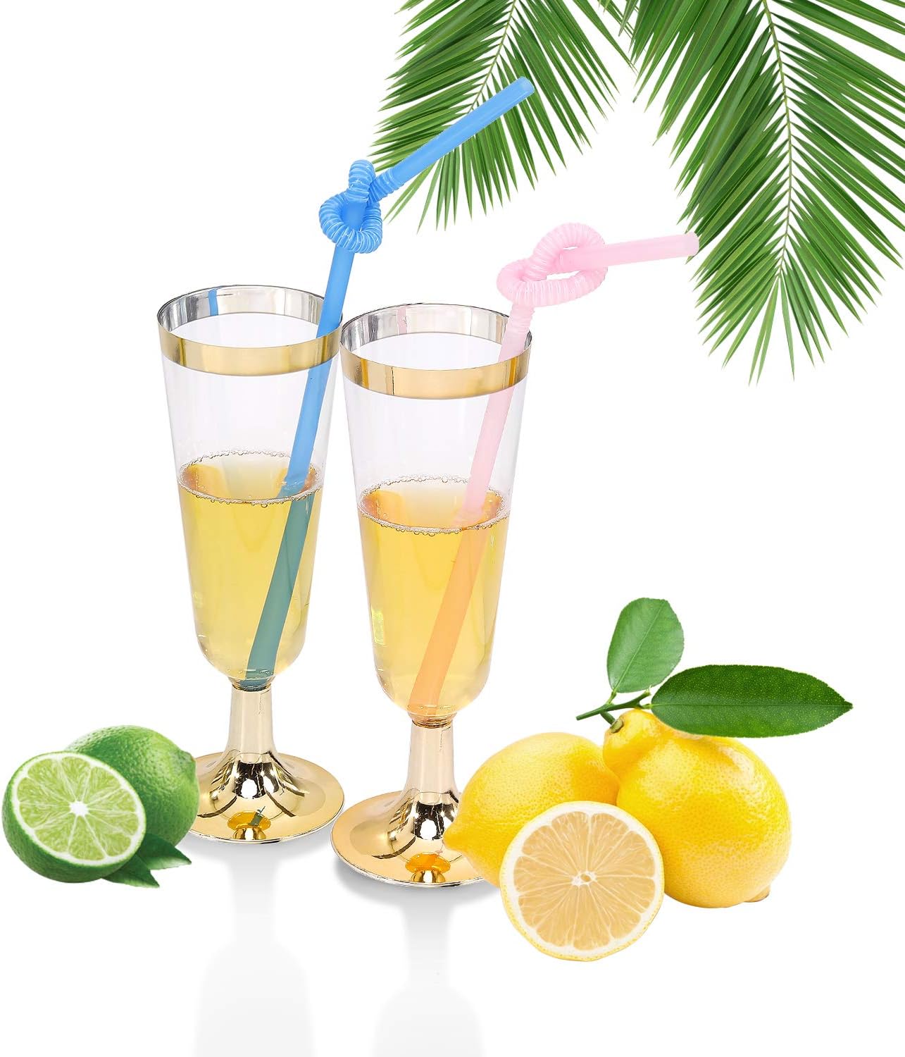 I00000 Gold Champagne Flutes 50 PACK, 5 Oz Disposable Champagne Glasses, 2-Piece Plastic Toasting Glasses for Celebration, Wedding or Parties