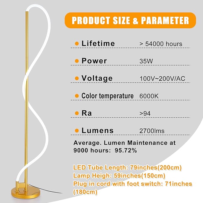 Modern LED Gold Floor Lamp, 3-Level Dimmable Flexible DIY Modeling Tall - Image 5