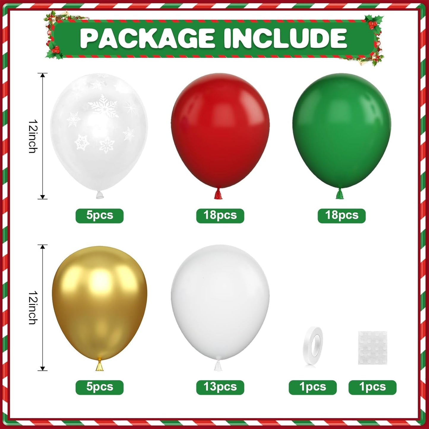 Christmas Balloons, Burgundy Red Green Gold Balloons Snowflake and White Latex Merry Christmas Xmas Party Balloons for Christmas Birthday New Year Carnival Party Decorations and Supplies