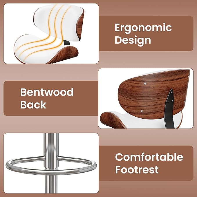 YaFiti Bar Stools Set of 3, Bentwood Adjustable Height Swivel Bar Stools - Image 4
