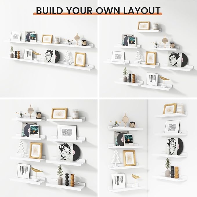 Floating Picture Ledge Shelves Set of 8, 16 Inch Solid Wood Wall Shelves - Image 6