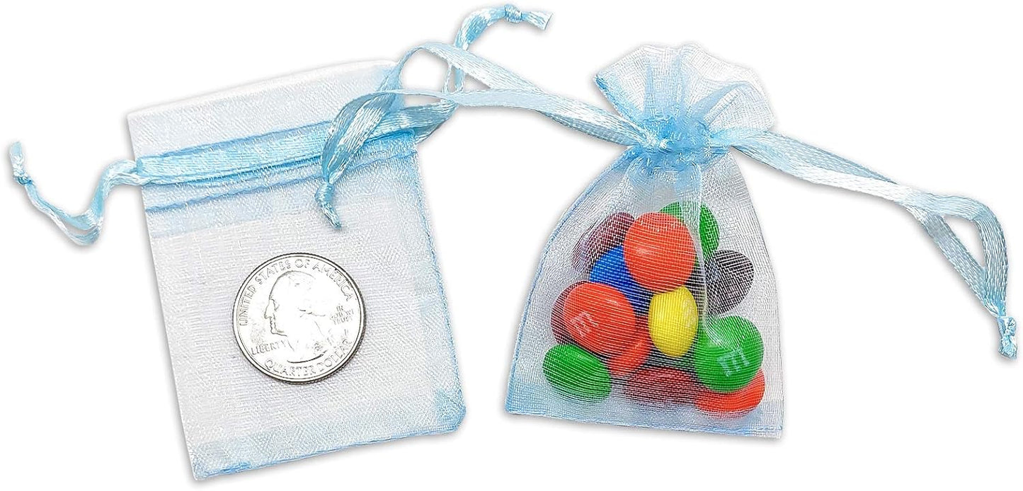 TheDisplayGuys 48-Pack 2" x 2-3/4" Blue Sheer Organza Gift Bags with Drawstring, Jewelry Candy Treat Wedding Party Favors Mesh Pouch