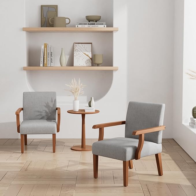 Accent Chairs Set of 2 with Round Side Table, Soft Fabric Upholstered Armchair by TASSULLO