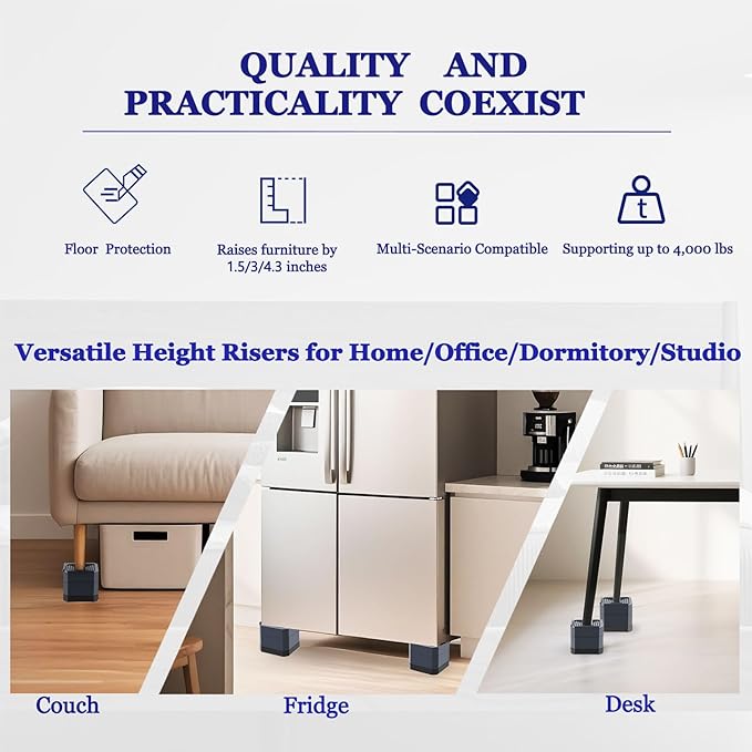 Bed Risers Heavy Duty, Adjustable Furniture Riser Blocks Lift 1.5, 4.3 inches - Image 4