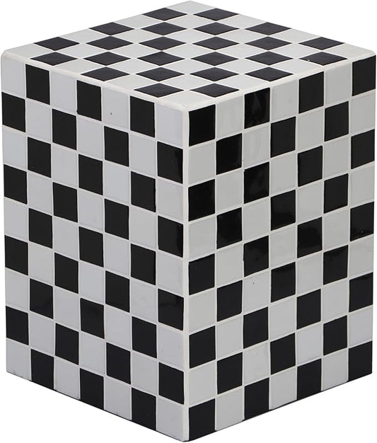 JONATHAN Y Callista 18-Inch Light Gray/Black Modern Ceramic Tiled Cube Side by JONATHANY