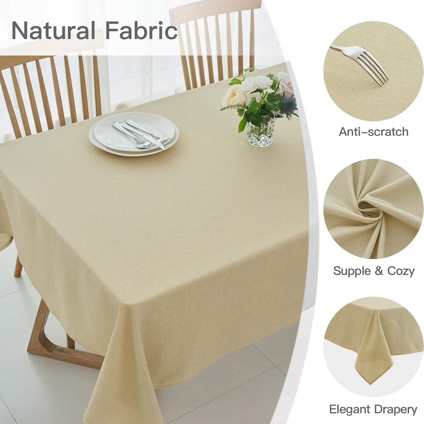 maxmill Rectangular Tablecloth Linen Texture Stain Proof Waterproof Wrinkle Free Spillproof Washable Slubby Texture Table Cloth Farmhouse Tablecloths for Dining Party Holiday, 60 x 140 Inch, Beige