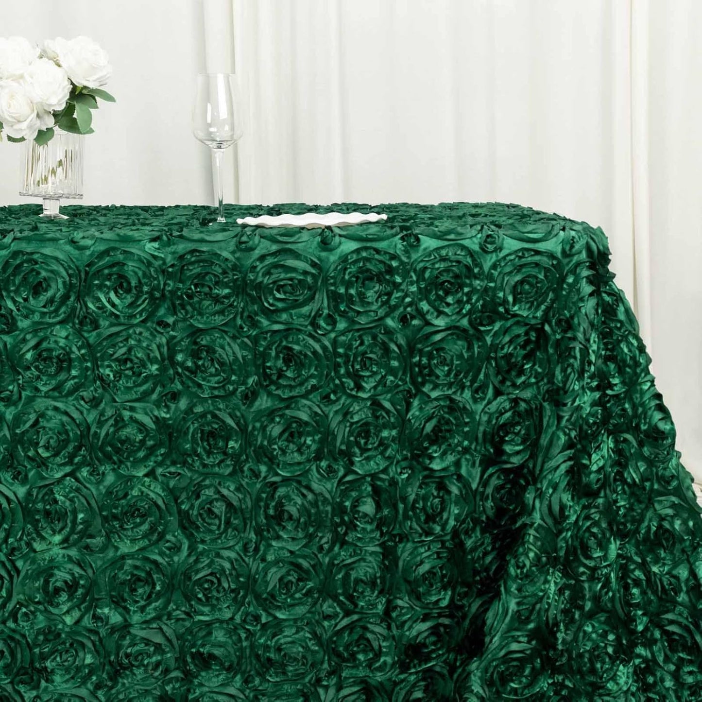 Efavormart 90"X132" Hunter Emerald Green Grandiose 3D Rosette Satin Rectangle Tablecloth for Wedding Party Event