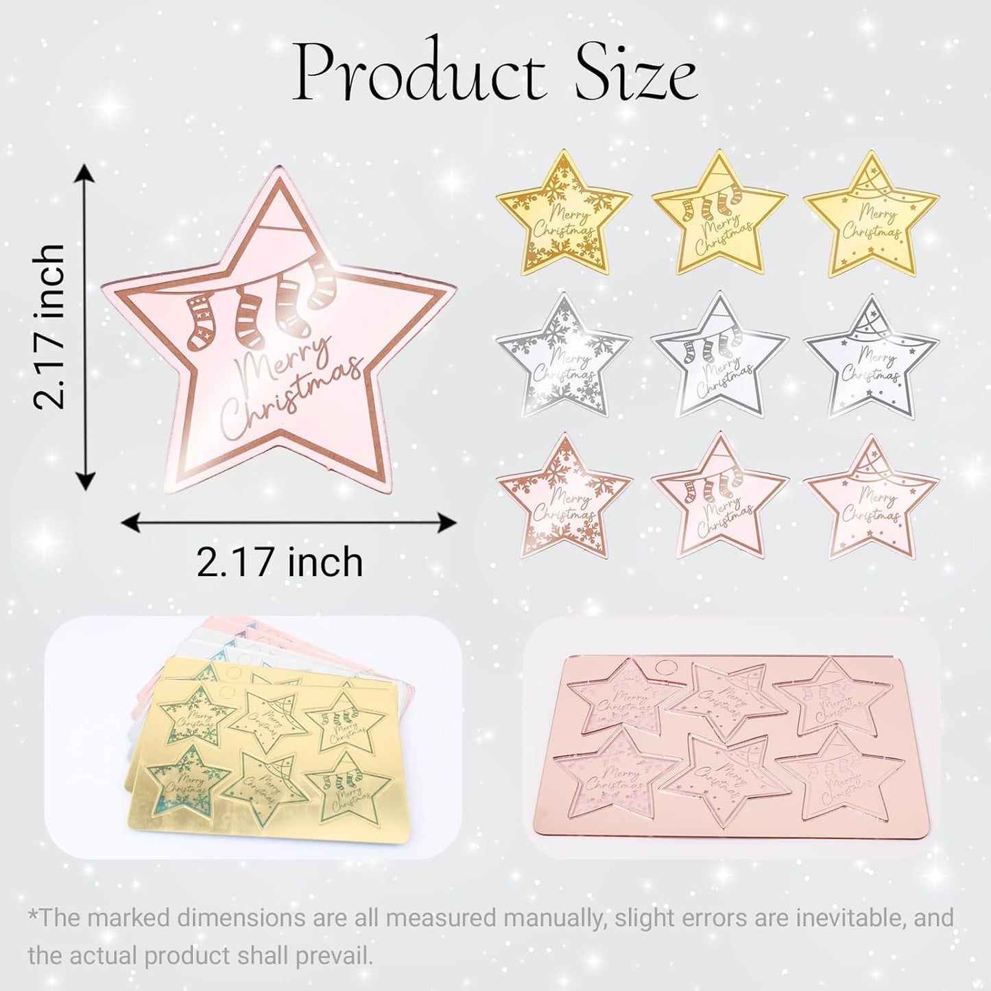 36 Pcs Merry Christmas Acrylic Cupcake Toppers Acrylic Mirror Star Xmas cupcake picks New year Party Cake Decorations