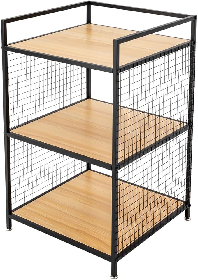 3-Tier Heavy Duty Shelving Unit, Small Bookshelf Rustic Wood and Metal Shelving by Libsaerty-Buynow_LLC