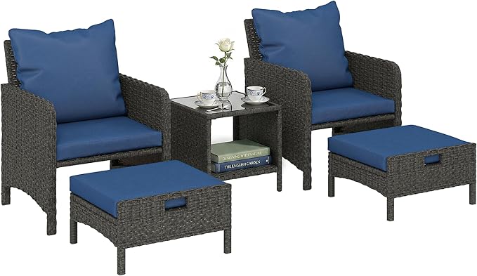 Outsunny 5 Piece Patio Furniture Set, Wicker Balcony Furniture by Outsunny