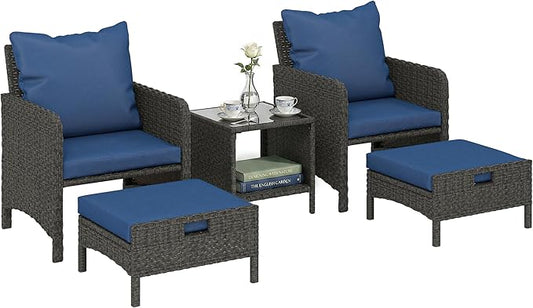 Outsunny 5 Piece Patio Furniture Set, Wicker Balcony Furniture by Outsunny