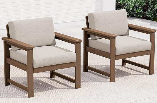 SERWALL 2 Pieces Single Cushioned Lounge Chair, HDPE Outdoor Adirondack Sofa by SERWALL