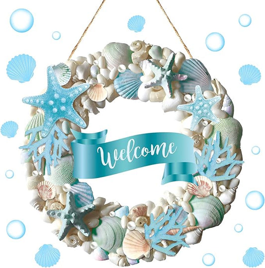 Wesiti Summer Coastal Shell Wreath 12 Inch Wooden Welcome Wreath by Unteilti