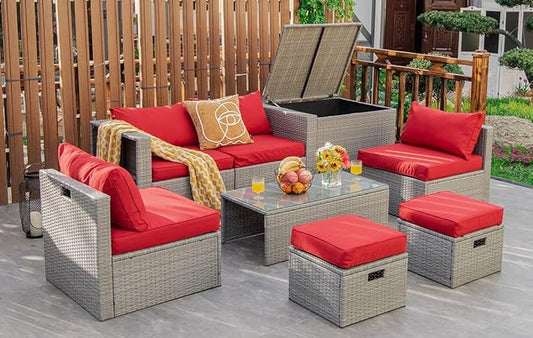 Tangkula 8 Piece Patio Wicker Furniture Set, Patiojoy Space Saving Outdoor PE by TANGKULA