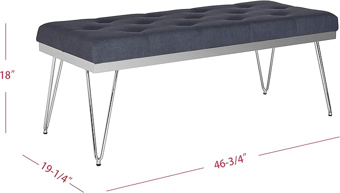 SAFAVIEH Home Collection – Marcella Navy Linen Tufted Upholstered Accent Bench - Image 3
