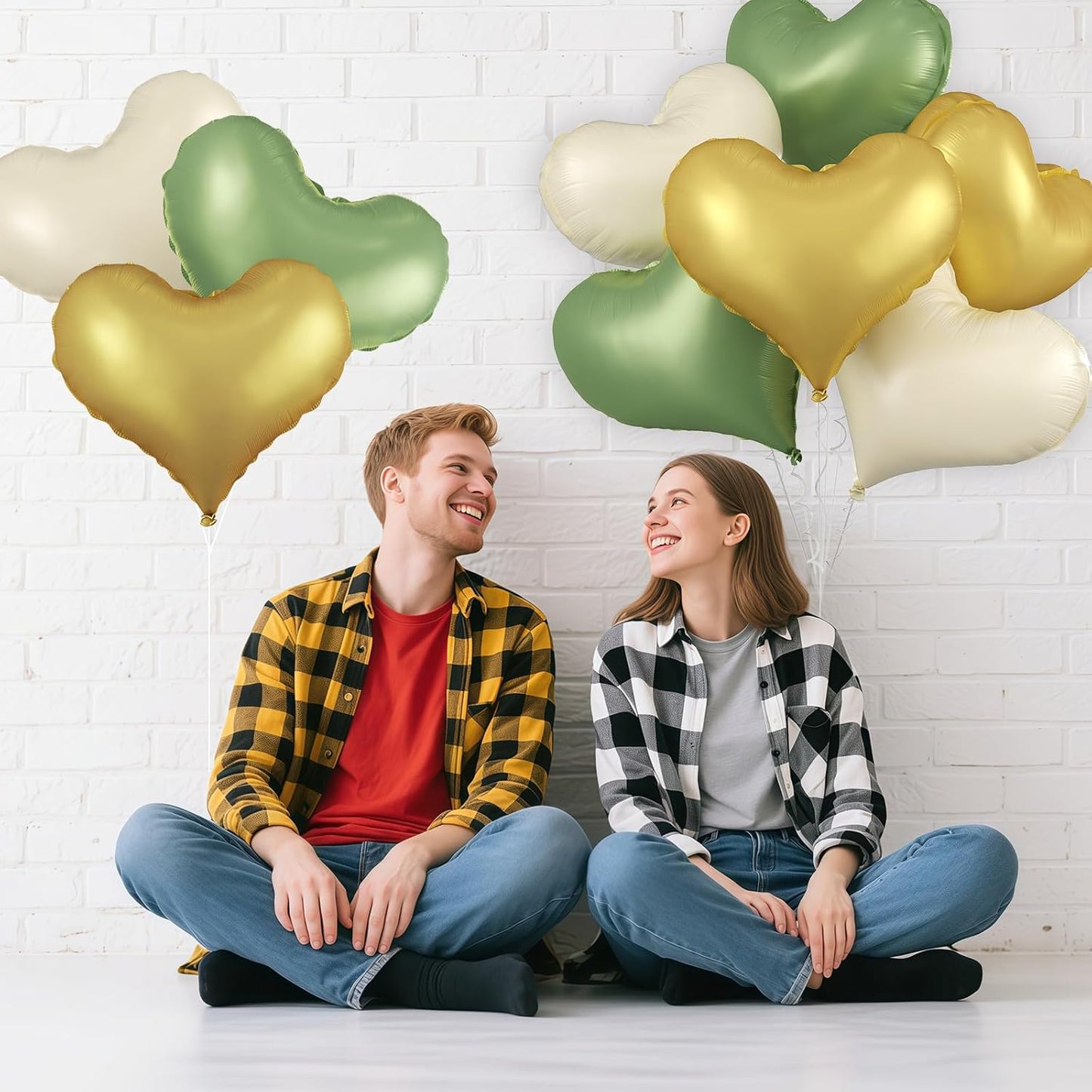Green Gold White Heart Balloons,24Inch Large Heart Foil Balloons for Valentine's Day Birthday Wedding Baby Shower Anniversary Party Decorations