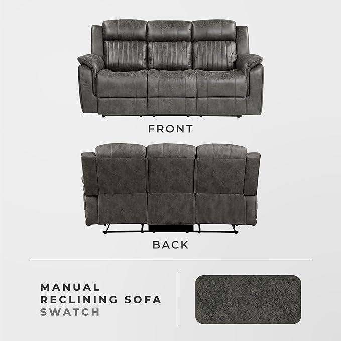Lexicon 83.5" W Manual Double Reclining Sofa, Polished Microfiber Recliner Sofa - Image 5