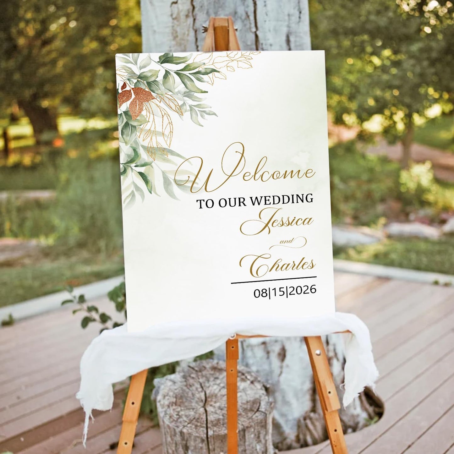 Eucalyptus Wedding Welcome Sign Template, Greenery and Gold Printable Sign for Reception, Custom Wedding Board