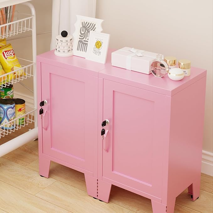 ALBAD Metal Nightstand with Lockable Cabinet, Compact Mini Locker Bedside Table - Image 7